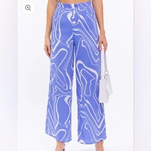 LE LIS abstract Blue & White Women's Pants Sz L NWT